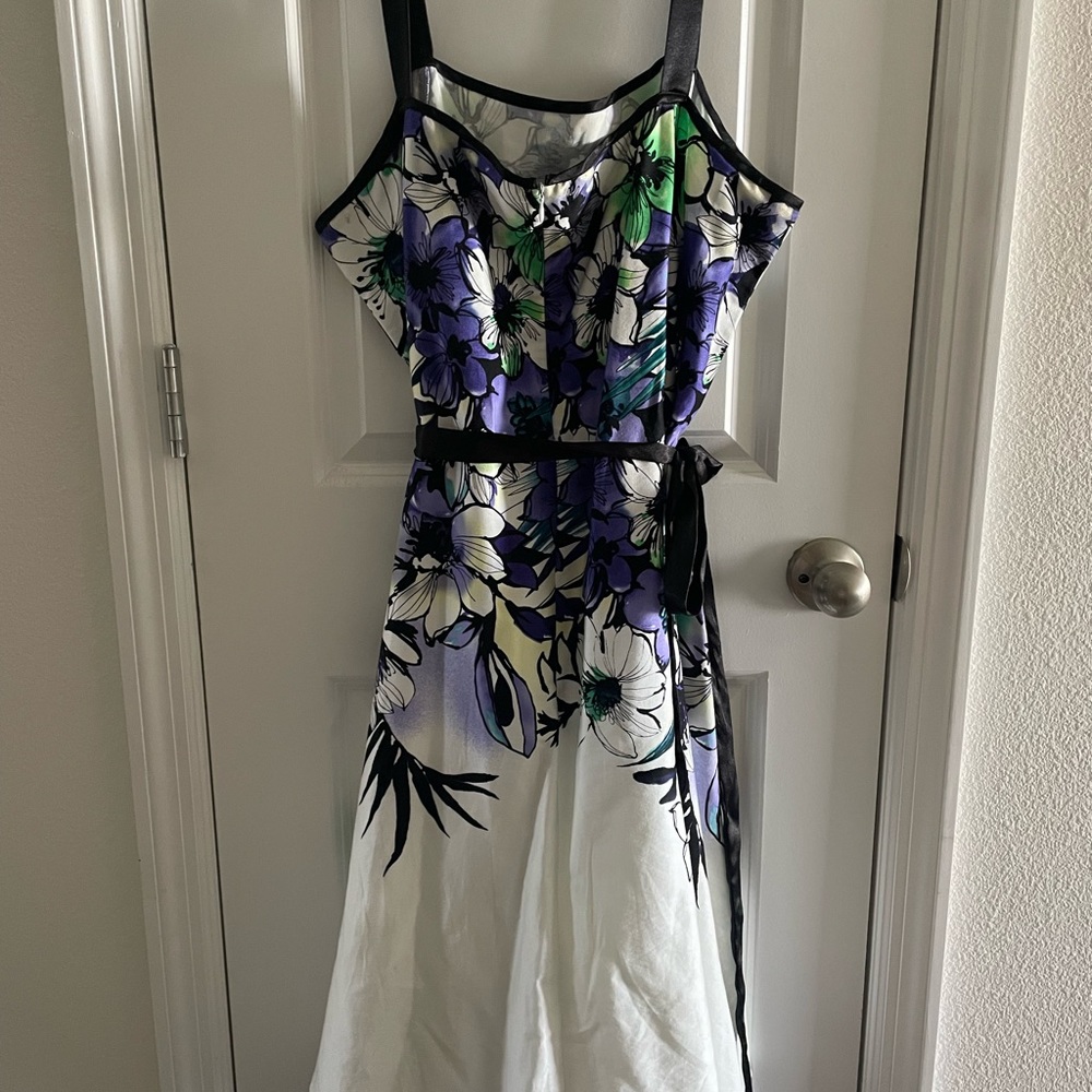 Beautiful floral dress, with satin tie(belt) lavender jacket